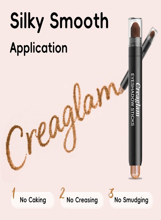 Creaglam Eyeshadow Stick 3Pcs Set, Waterproof & Crease-Proof, Easy Blendable Makeup Pencil for Beginners, Color Includes Matte Dusty Pink & Shimmer Peach & Fenugreek, 1.9g Each Stick - Image 3